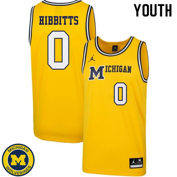 Youth Michigan Wolverines #0 Brent Hibbitts Yellow 1989 Retro Basketball Jersey